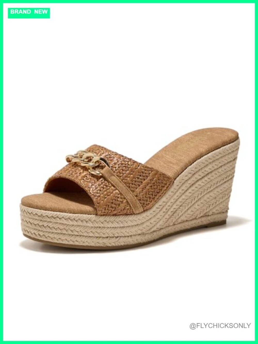 Womens Wedge Slide Sandals Chain Decor Espadrille Platform Mules